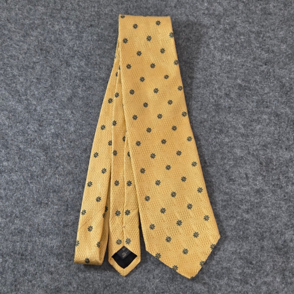 Ermenegildo Zegna Silk Tie Mens Gold Yellow Floral Jacquard 60" Made Italy